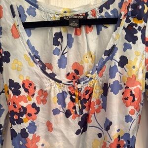 Lucky Brand Floral Silk 3/4 Sleeve Tie Back Blouse
